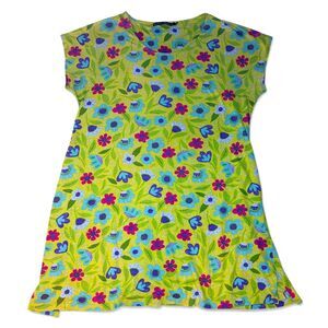 Gudrun Sjoden Floral Print Tunic Top Bright Green Boho Organic Cotton Large